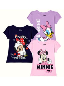 Kuchipoo - Disney Girls Half Sleeves Regular Fit Multi-Color T-Shirts (Pack of 3)