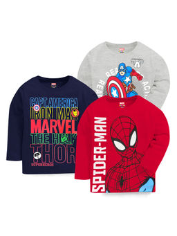 Kuchipoo - Marvel Boys Regular Fit Full Sleeves Multi-Color T-Shirts (Pack of 3)