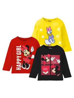 Kuchipoo - Disney Girls Full Sleeves Regular Fit Multi-Color T-Shirts (Pack of 3)