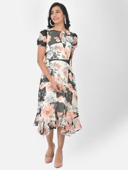 Latin Quarters - Black Half Sleeve Swiss Dot Printed Long Dress
