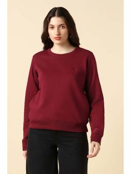 Allen Solly - Women Maroon Solid Round Neck Sweatshirt