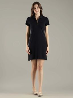 Tommy Hilfiger - Navy Blue Cotton Polo Collar T-Shirt Dress