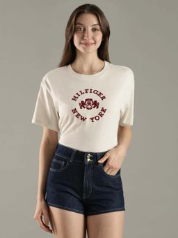 Tommy Hilfiger - Cream Relaxed Fit Cotton T-Shirt