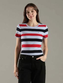 Tommy Hilfiger - Multi-Color Striped Slim Fit Cotton T-Shirt