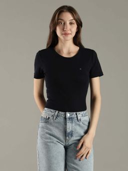 Tommy Hilfiger - Navy Blue Solid Regular Fit Cotton T-Shirt