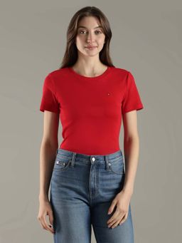Tommy Hilfiger - Red Solid Regular Fit Cotton T-Shirt