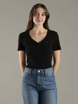 Tommy Hilfiger - Black Solid Regular Fit Cotton T-Shirt