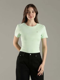 Tommy Hilfiger - Green Solid Slim Fit Cotton T-Shirt