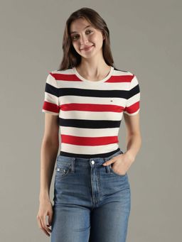 Tommy Hilfiger - Multi-Color Striped Slim Fit Cotton T-Shirt
