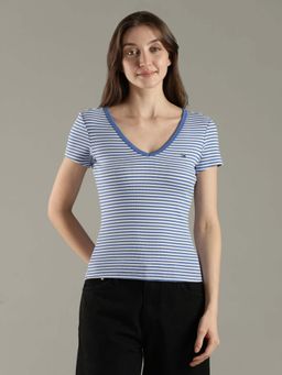 Tommy Hilfiger - Blue Striped Slim Fit Cotton T-Shirt