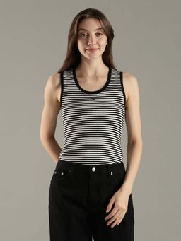 Tommy Hilfiger - Black Striped Slim Fit Cotton T-Shirt