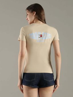 Tommy Hilfiger - Beige Solid Regular Fit Cotton T-Shirt