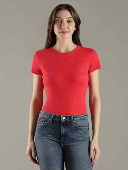 Tommy Hilfiger - Red Solid Slim Fit Cotton T-Shirt