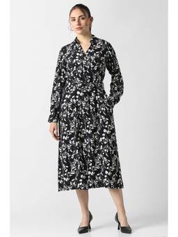 Van Heusen - Women Black Printed Dress with Belt