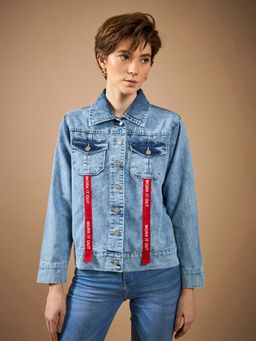 DOLCE CRUDO - Womens Light Blue Collared Full Sleeve Buttoned Solid Denim Jacket