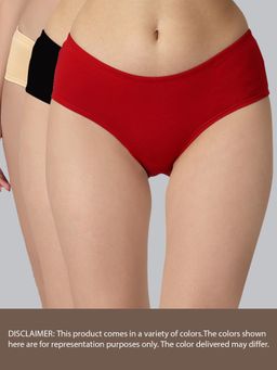SOIE - Women Mid Rise High Coverage Solid Cotton Stretch Brief Panty Multi-Color (Pack of 3)