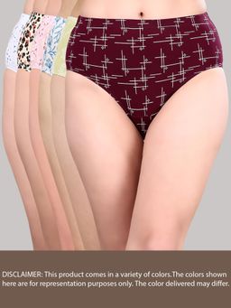 SOIE - Women High Waist Full Coverage Printed Cotton Briefs Multi-Color (Pack of 6)