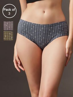 Clovia - Cotton Printed High Waist Hipster Panty With Inner Elastic Multi-Color (Pack of 3)
