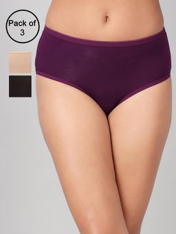 Clovia - Modal Printed High Waist Hipster Panty With Inner Elastic Multi-Color (Pack of 3)