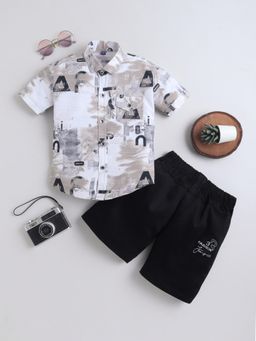 BT DEZINES - Boys Light Brown Printed Shirt And Capri