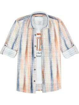 CAVIO - Boys Printed Full Sleeves Casual Shirt With T-shirt-Orange