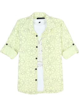 CAVIO - Boys Geometric Floral Print Casual Shirt With T-shirt-Yellow