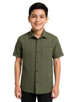 CHARCHIT - Boys Solid Casual Shirt With Chest Pocket-Green