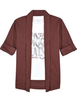 CHARCHIT - Boys Solid Textured Trendy Casual Shrug And T-shirt-Maroon