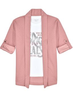 CHARCHIT - Boys Solid Textured Trendy Casual Shrug And T-shirt-Pink