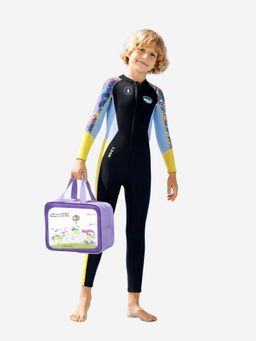 Little Surprise Box - Dive Black Yellow Stamp Full Length Swimsuit with Washbag