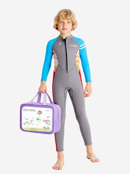 Little Surprise Box - Dive Grey Blue Red Full Length Swimsuit with Washbag