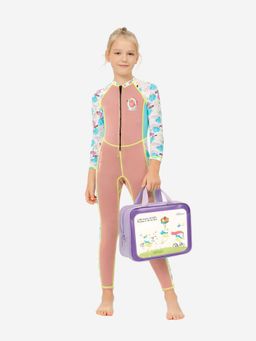 Little Surprise Box - Dive Peach Flamingo Tropical Full Length Swimsuit with Washbag