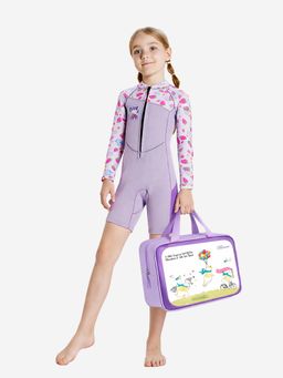 Little Surprise Box - Dive Lavender Strawberry Knee Length Swimsuit with Washbag