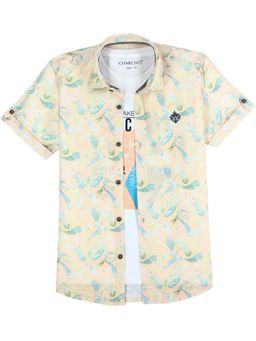 CHARCHIT - Boys Half Sleeves Printed Shirt With T-shirt-Peach