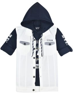 CAVIO - Boys Hooded Half Sleeves Shirt With T-shirt-White