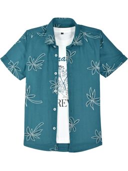 CHARCHIT - Boys Printed Casual Shirt With T-shirt-Teal