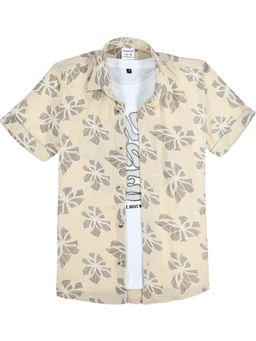 CHARCHIT - Boys Printed Casual Shirt With T-shirt-Beige