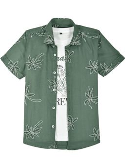 CHARCHIT - Boys Printed Casual Shirt With T-shirt-Olive