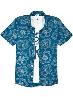 CHARCHIT - Boys Printed Casual Shirt With T-shirt-Teal