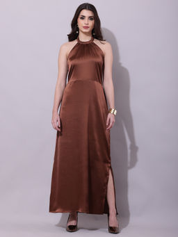 DEBONATELLA - Brown Solid Vivienne Dress