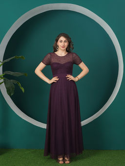 DEBONATELLA - Burgundy Embellished Aurelia Evening Gown