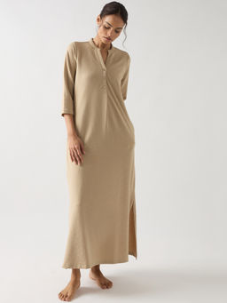 Femmella - Beige Seersucker Cotton Maxi Dress
