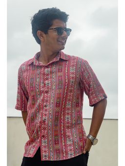 JAVINISHKA - Pink Tribal Print Premium Oversized Unisex Rayon Shirt