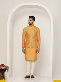 KISAH - Men Mustard Kurta Jacket Churidar Set (Set of 3)