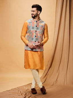 KISAH - Men Multi-Color Kurta Jacket Churidar Set (Set of 3)