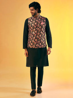 KISAH - Men Black Kurta Jacket Trouser Set (Set of 3)