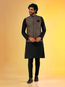 KISAH - Men Black Kurta Jacket Churidar Set (Set of 3)