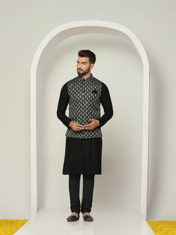 KISAH - Men Black Kurta Jacket Churidar Set (Set of 3)