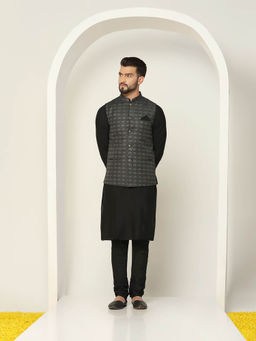 KISAH - Men Black Kurta Jacket Churidar Set (Set of 3)