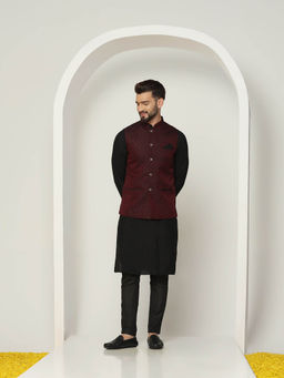 KISAH - Men Maroon Kurta Jacket Trouser Set (Set of 3)